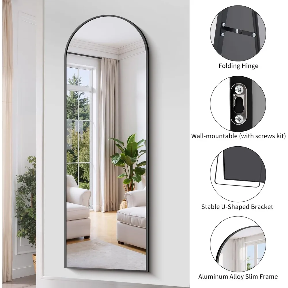 Vloerstaande spiegel over de hele lengte, 68x22 zwart aluminium frame, vrijstaande en aan de muur gemonteerde lichaamsspiegels