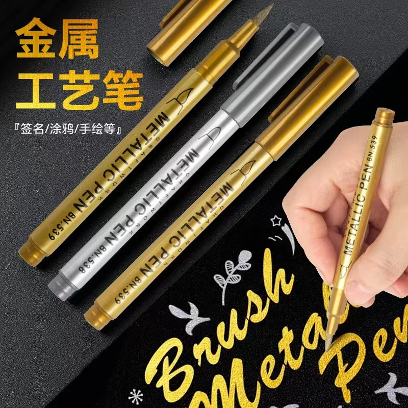 

3/5Pcs Brush Metallic Paint Marker Pens Gold Silver Color Permanent Art Marker For Manga Crafts Scrapbooking Stationery Supplies