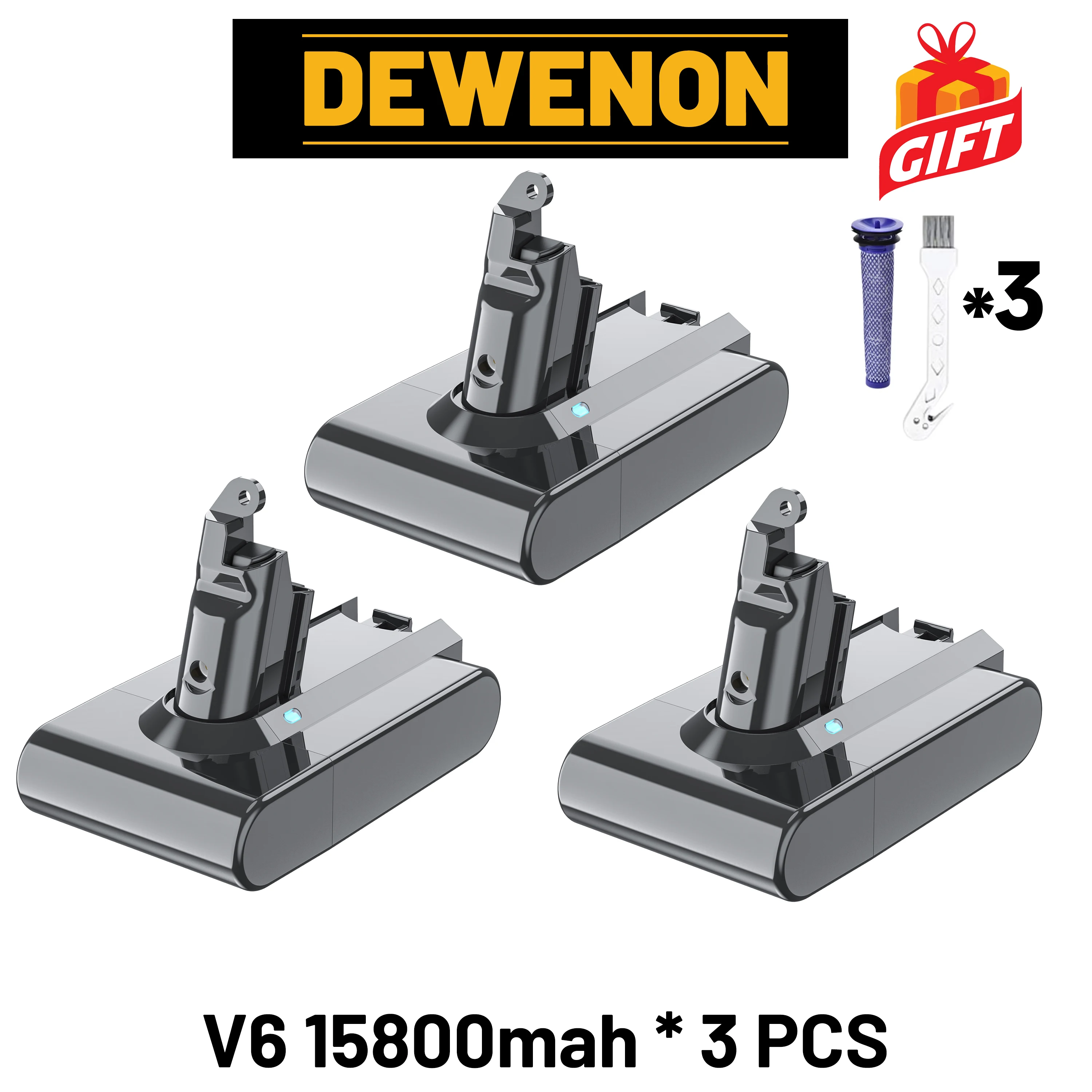 

DEWENON Replacement Battery 21.6V 15800mAh Compatible with Dyson V6 Cordless Vacuum Cleaner for V6 Motorhead, Animal