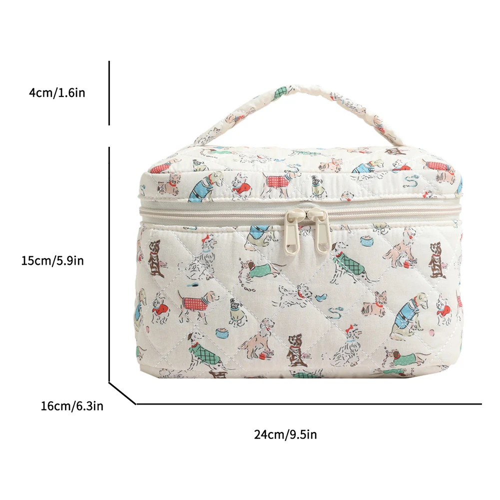 Quilting Padded Cosmetic Organizer Women\'s Floral Pattern Makeup Bag Cotton Cute Toiletry Pouch Ladies Travel Zipper Storsge Bag