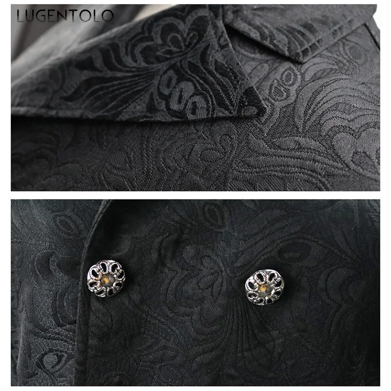 Men Gothic Steampunk Vest Tailcoat Jacquard Double-breasted Jacket Men's Lapel Solid Retro Casual Medieval Costume Coats