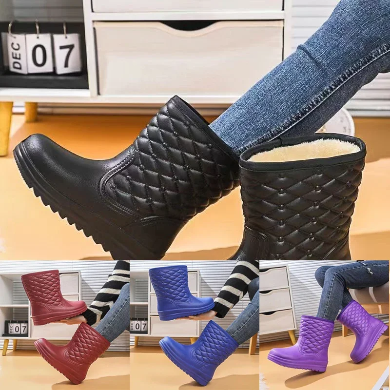 Botas de mujer Eva, botas de nieve impermeables de felpa para mujer, para calidez, cocina, zapatos sanitarios de trabajo de alta calidad, Botas de lluvia para lavado de coches