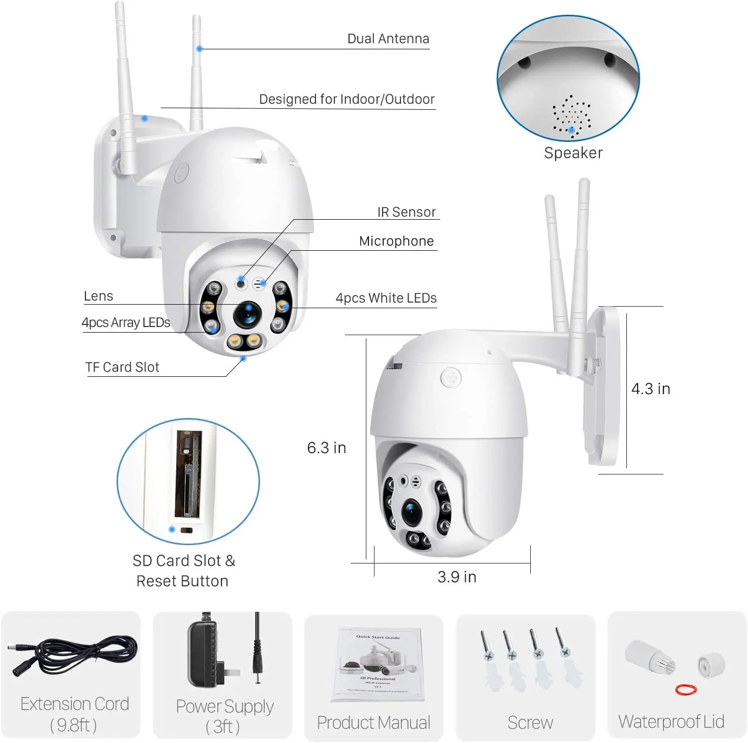 Pan/Tilt Outdoor Security Camera, 1080P Home WiFi IP Camera, Motion Detection Night Vision Waterproof CCTV Camera