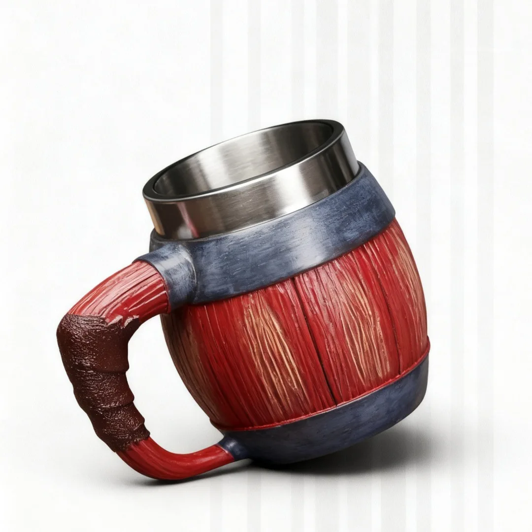 

Viking Retro Wood Style Beer Mug Resin Stainless Steel Imitation Wood Coffee Cup Large Capacity Bar Mug Barware Decor Men's Gift