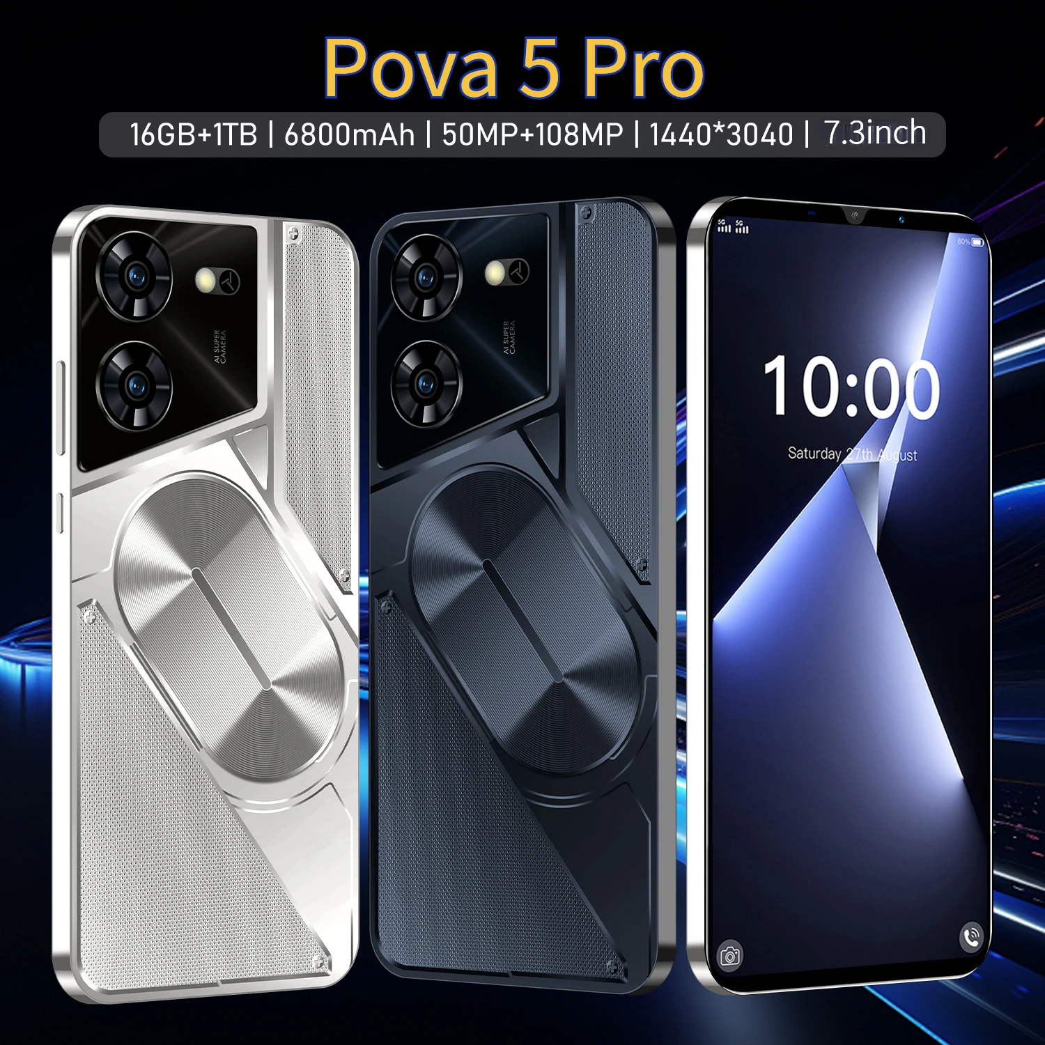 

Original Global Version Pova5 Pro 5G Smartphone 7.3 Inch Screen 16GB+1TB Android13 50MP Camera 6800mAh 10Core Cellphone