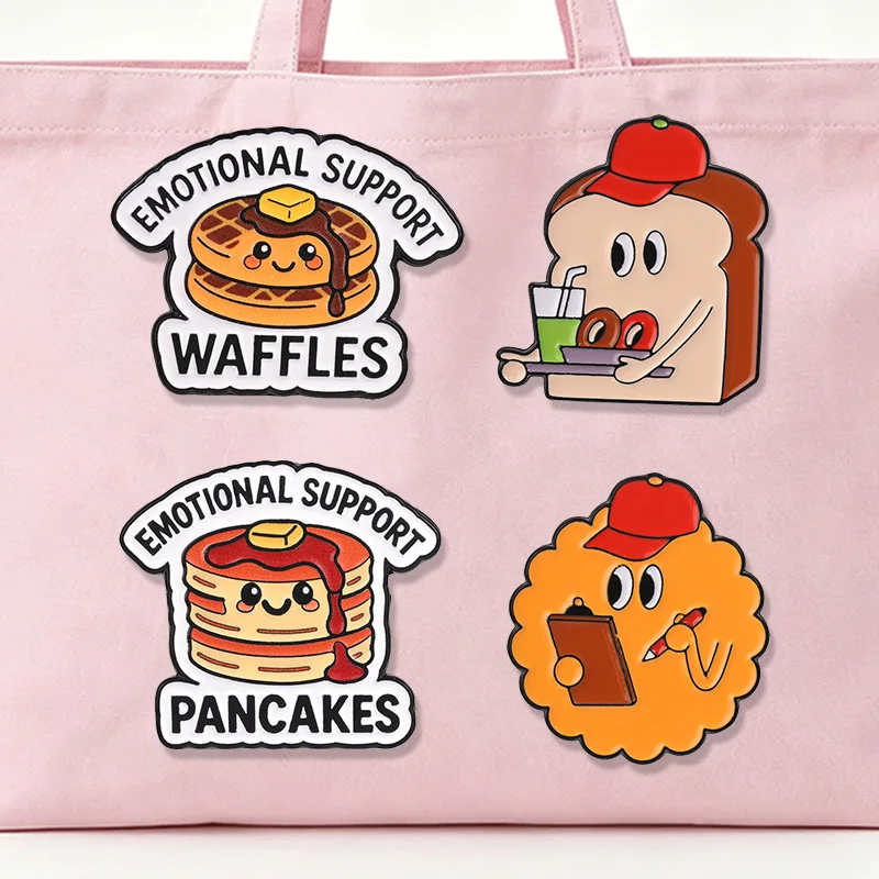 Niedliches Emaille-Abzeichen mit Frühstücks-Motiven, lustige Waffel-, Pfannkuchen- und Toast-Anstecknadel, Cartoon-Dekorationsbrosche-Set für Rucksack, Schmuck, Geschenke – Detail 4