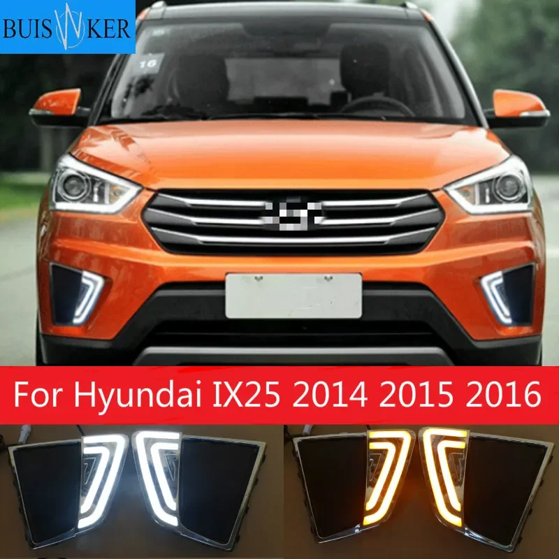 

1pair Car LED DRL Daytime Running Lights LED Day Lights for Car Special Hyundai IX25 2014 2015 2016 Replace Fog Lamp Cover Holes