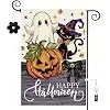 Halloween Garden Flag 12.5 x 18 Inch, Ghost Pumpkin Cat Double Sided Burlap Welcome Small Front Yard Flag Fall Holiday Lawn  cci