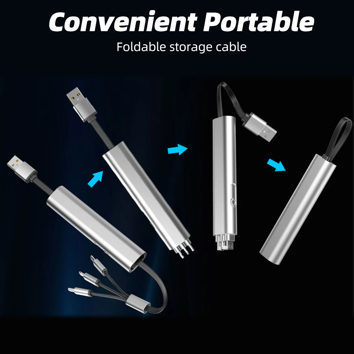 Kim Loại 3in1 Sạc Nhanh USB Cho iPhone Samsung Huawei Ẩn Đa Có Thể Thu Vào Micro USB C Cáp Sạc Quà Tặng Sáng Tạo