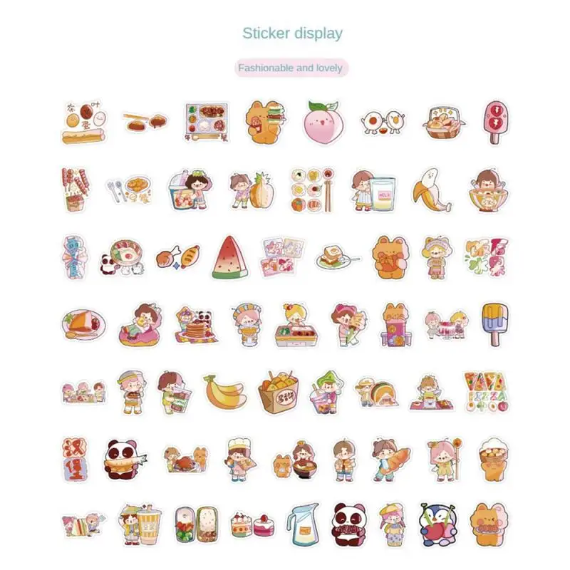 60pcs Cute Cartoon Stickers Have A Good Meal Hand Book Notebook Luggage Mobile Phone Case Diy Decorative Stickers