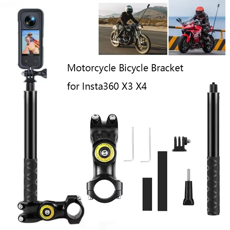 Support de moto/vélo pour Insta360 X3 X4 avec perche à selfie invisible pour GoPro Hero12 11 10 et accessoires pour caméras d'action DJI