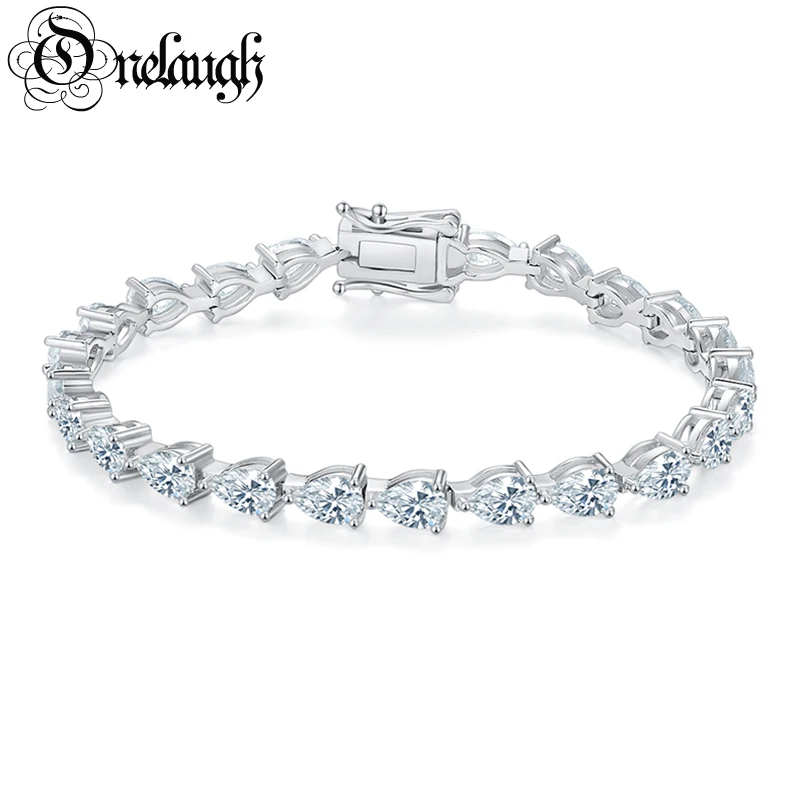 

Onelaugh 0.5ct Pear Cut D Color Moissanite Tennis Bracelet Full Diamond GRA For Women Man 925 Silver Wedding Jewelry Bracelets