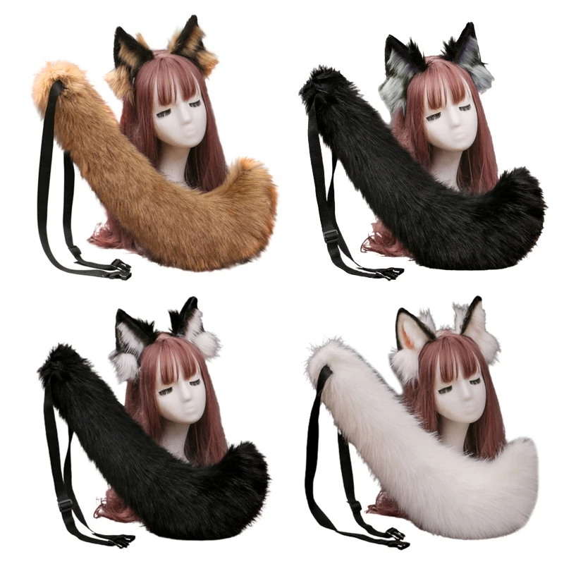 

Faux Fur Wolf Ears Headband and Furry Anmimal Long Tail Set Halloween Party Anime Masquerade Cosplay Costume