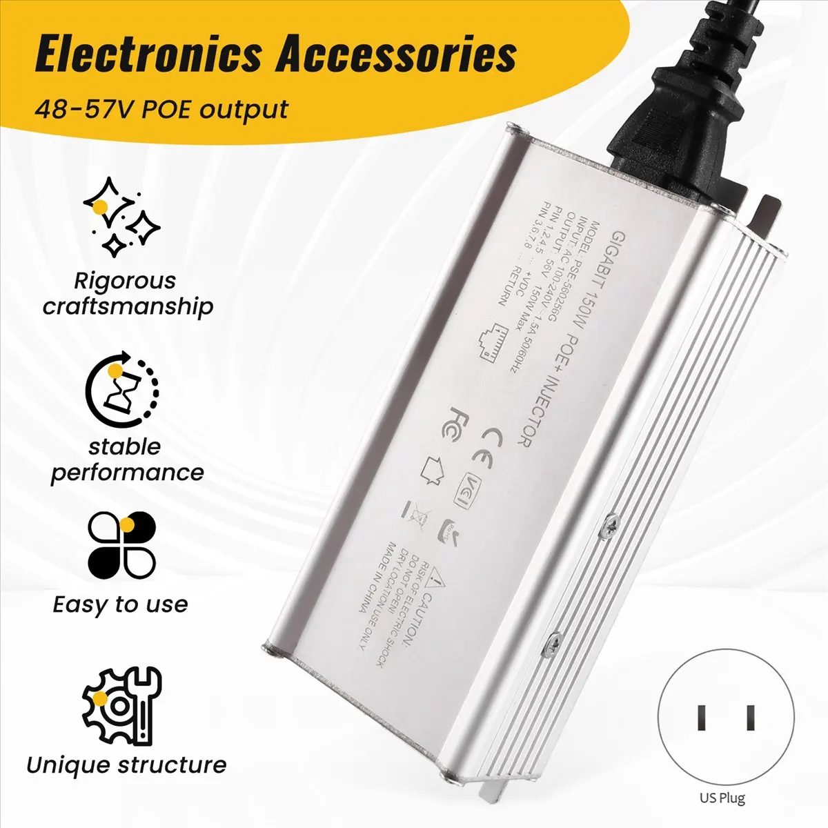 abgq-starlink-gen2-gen3用-150w-25gbe-ac電源-poeインジェクター-110vdc入力-48-57v出力-usプラグ