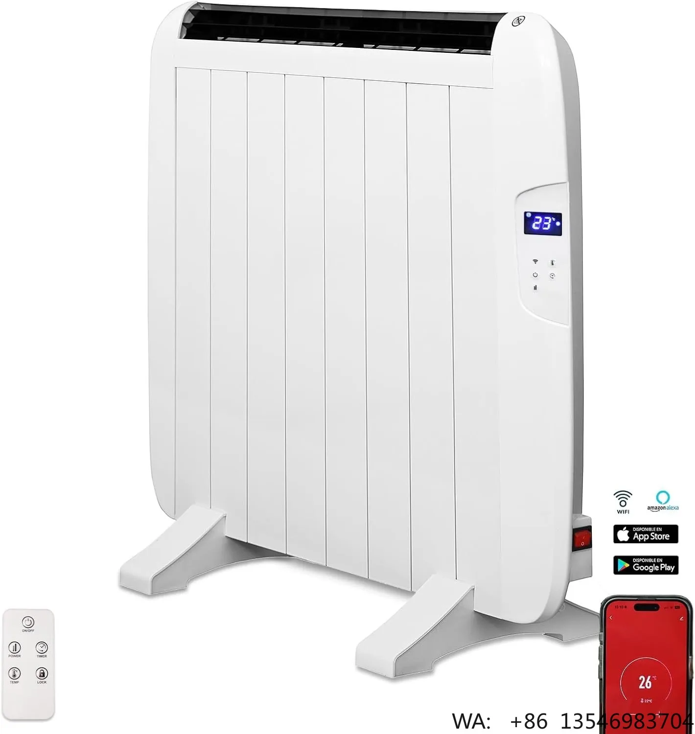 Wall-Mounted Freestanding Electric Panel Convector Heater Tip-Over Overheat Protection Energy Saving Remote/App Controlled 1200W