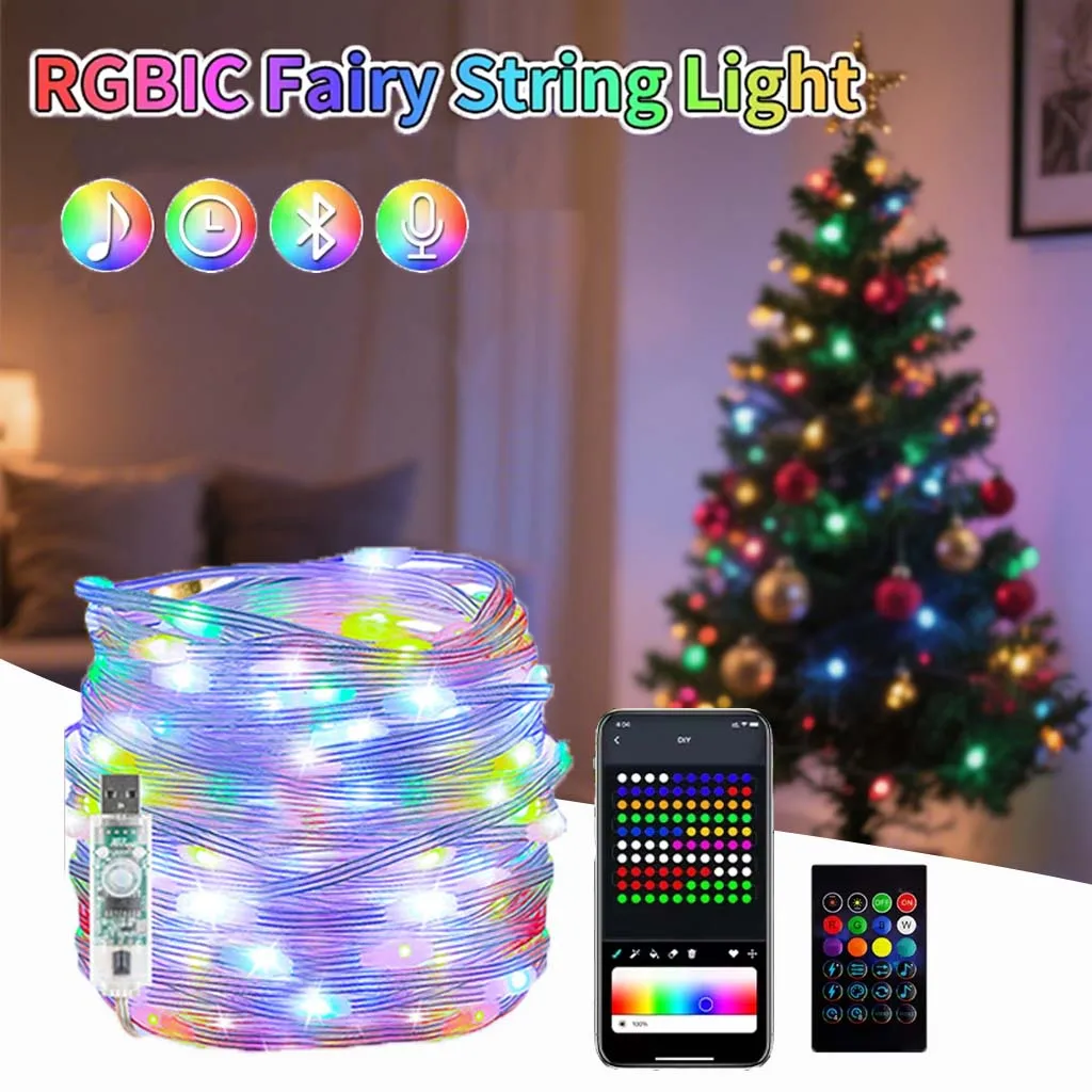 

Светодиодные гирлянды RGB WS2812B 10 м DIY Smart IC APP Bluetooth Remote Dreamcolor Fairy Lights Garden Wedding Christmas Decor