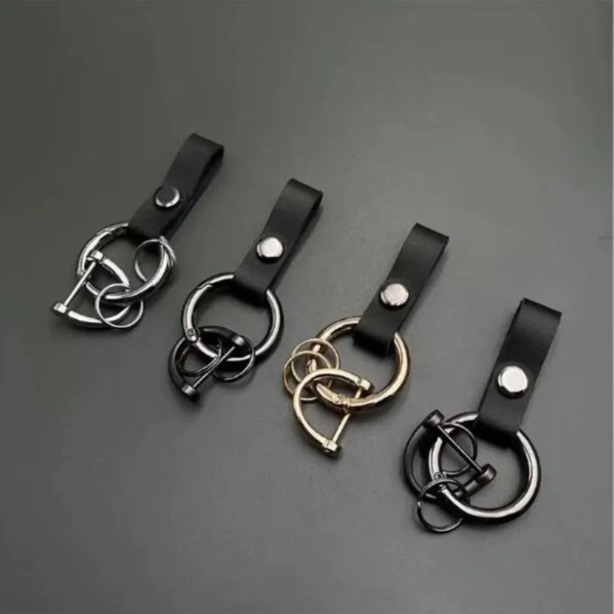 Keychain Accessories All-match Clasp Handmade Genuine Leather DIY Car Key Chain Ring Holder Detachable Keyring 1x