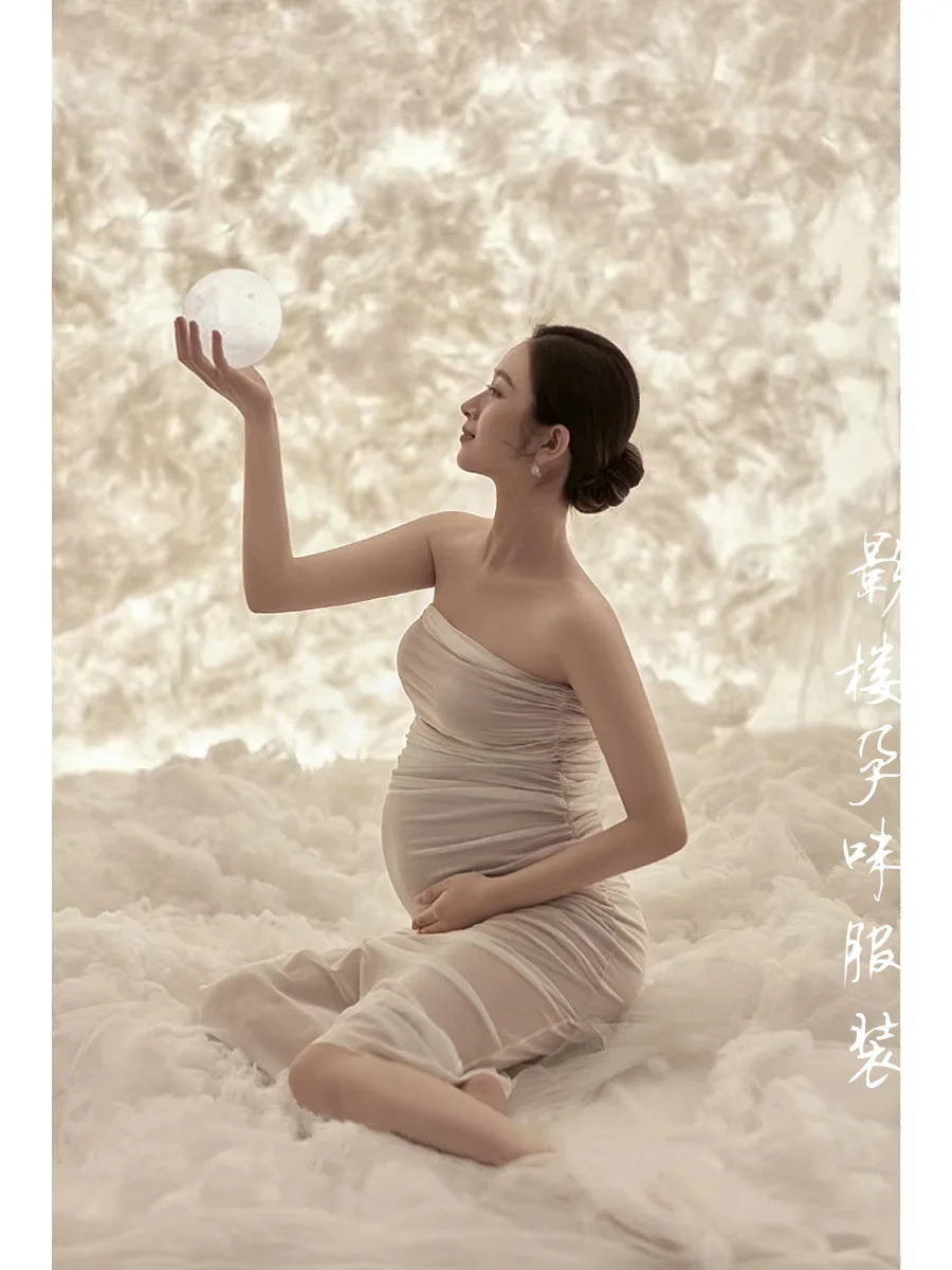 2024 New Art Photography White Moonlight Photography Pregnancy Photo Shoot Dress Breast Dresses For Maternity