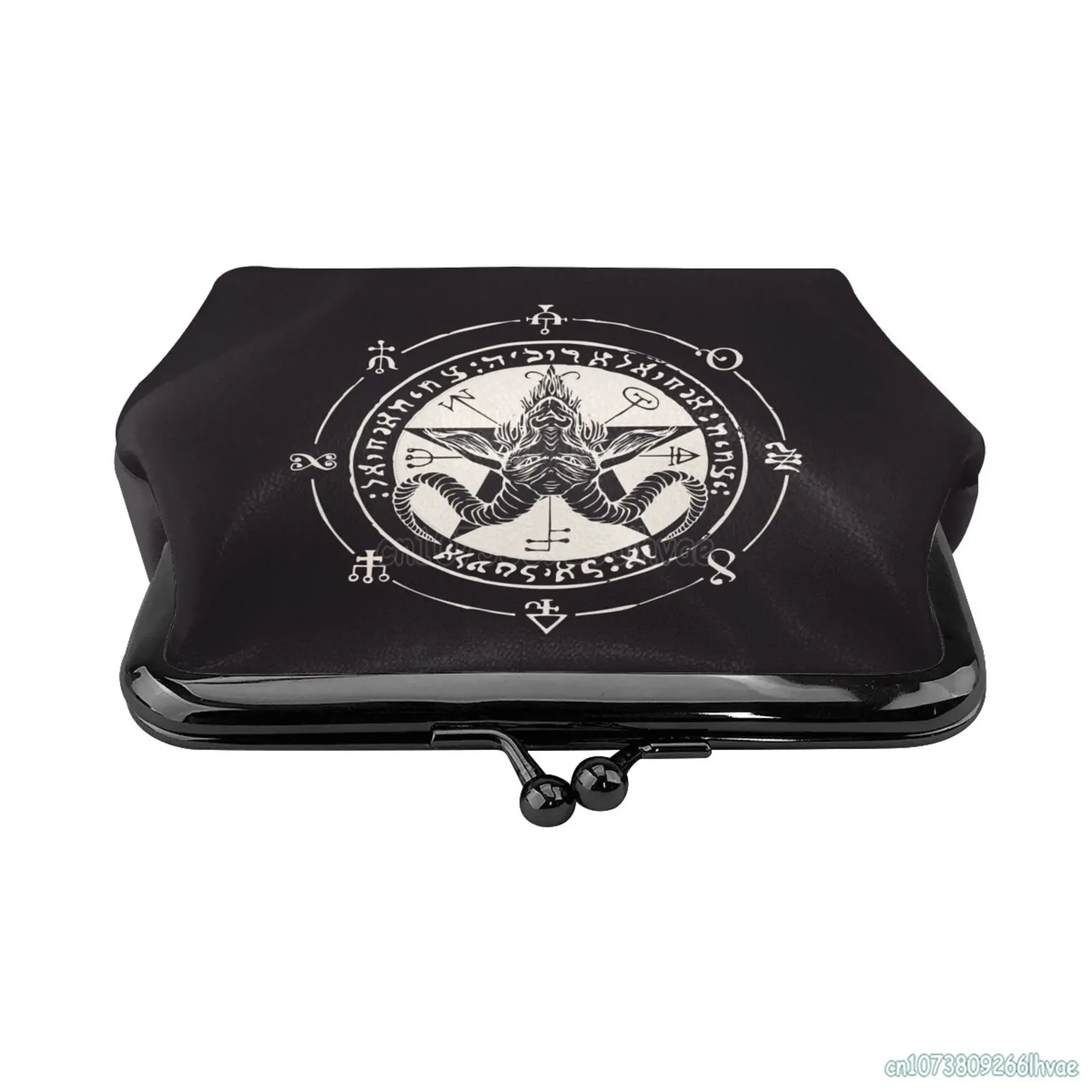 Baphomet Occult Goat Head Pentagram Gothic Devil Leather Coin Purse Small Kiss-Lock Change Pouch Clasp Closure Buckle Wallet