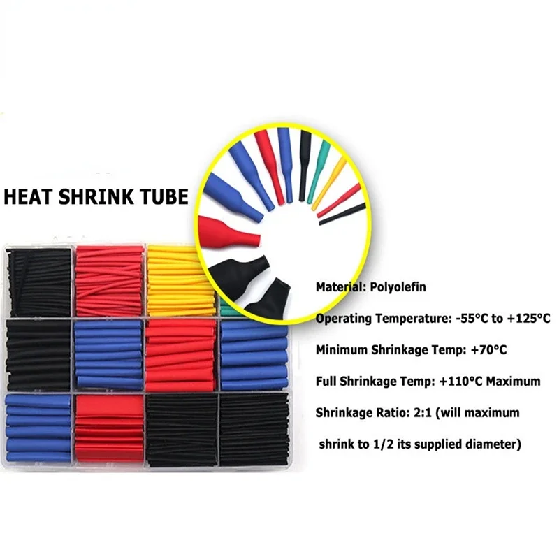 750PCS Thermoresistant Tube Heat Shrink Tubing Kit 2:1 Insulation Heat Shrinkable for Cables DIY Electronic Kits