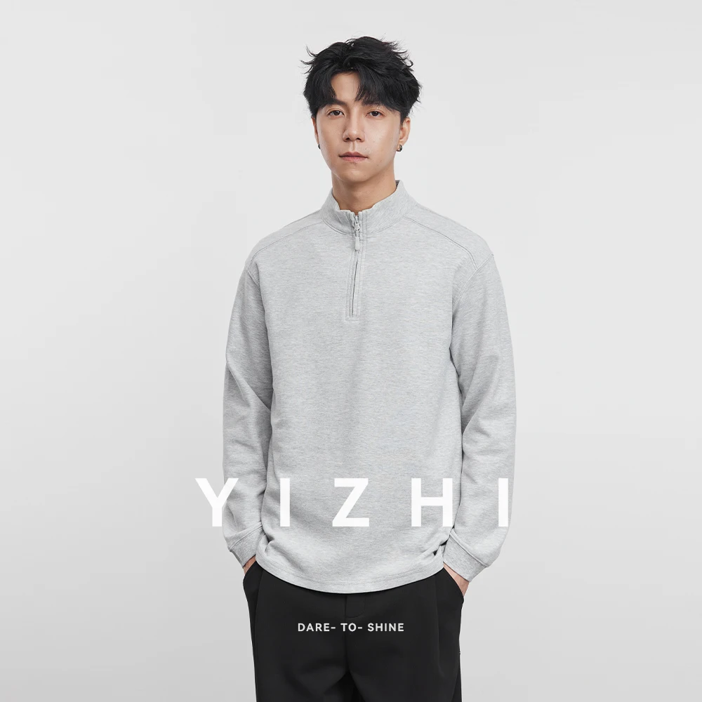 

Loose Fit Long Sve Zipper T-irt Men's Spring Autumn New Sle Stand Collar Sweatirt plus Size Casual 80% Cotton Men Clothing