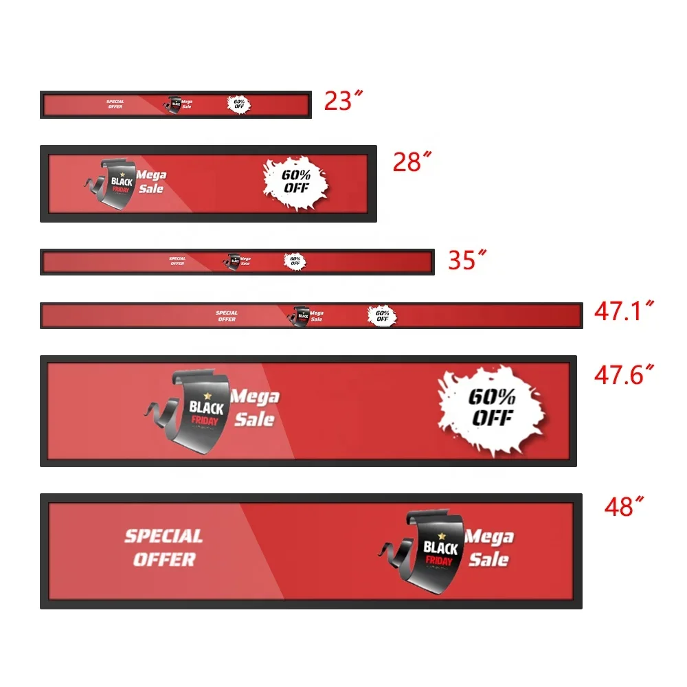 Manufacturer Custom 23 28 35 Inch LCD Supermarket Ultra Wide Strip Screen Stretched LCD Bar Screen Shelf Digital Price Display