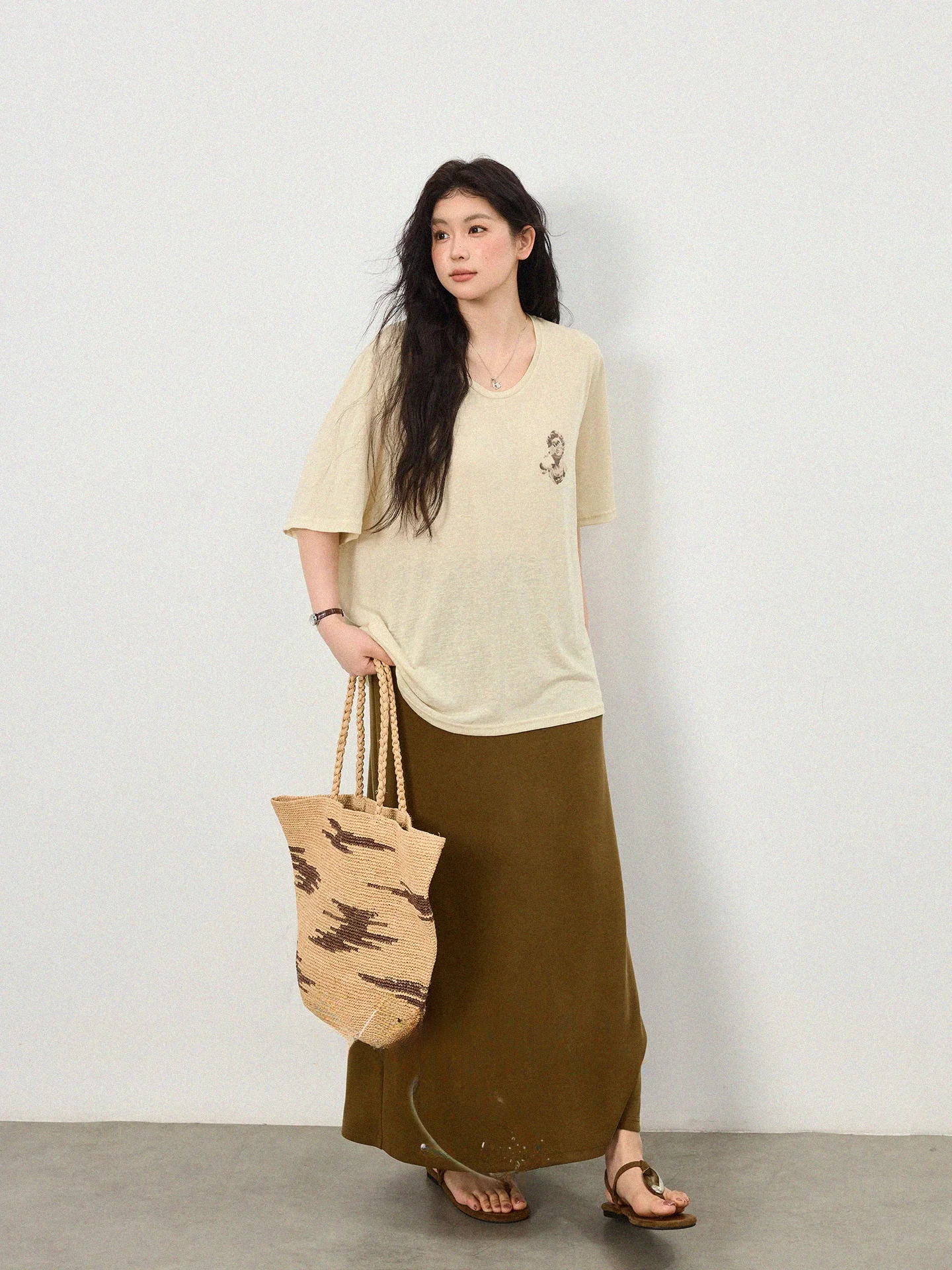 

plus Size Women's T-Shirt Korean Style Print Loose Fit Short Sleeve round Neck Summer New Arrival Conceal Meat Slimming Top