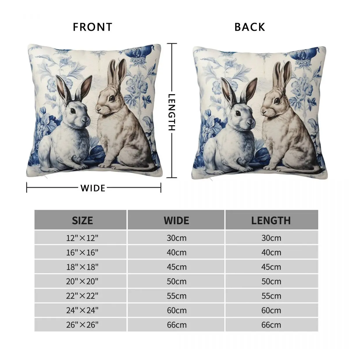 Delft Blue Two Rabbits Flower Square Pillowcase Polyester Linen Velvet Printed Decorative Throw Pillow Case Sofa Cushion Cover