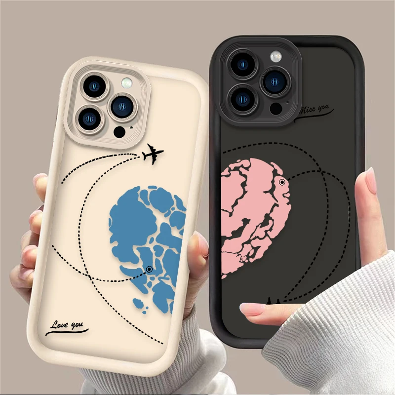 Love Heart Paired Phone Case for iPhone 16 15 14 13 12 11 Pro Max XS X XR 8 7 Plus SE 2020 Soft Silicone Shockproof Bumper Cover