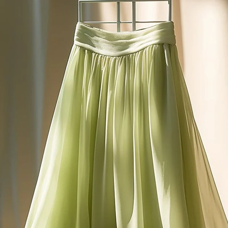 ผู้หญิงเอวสูงสง่างามเยาวชนสบายๆสบายๆหญิงเสื้อผ้าฤดูร้อนสีทึบแฟชั่นการเย็บปะติดปะต่อกันกระโปรงทรงเอ