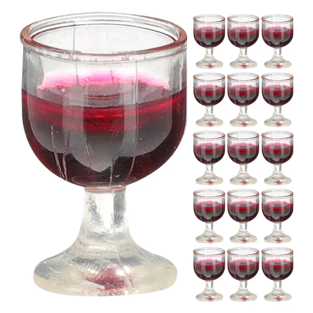 20Pcs Mini Wine Goblets Intricate Detail Smooth Surface Transparent Base Mini Cups for Dollhouse Miniatures Craft Decor Scene