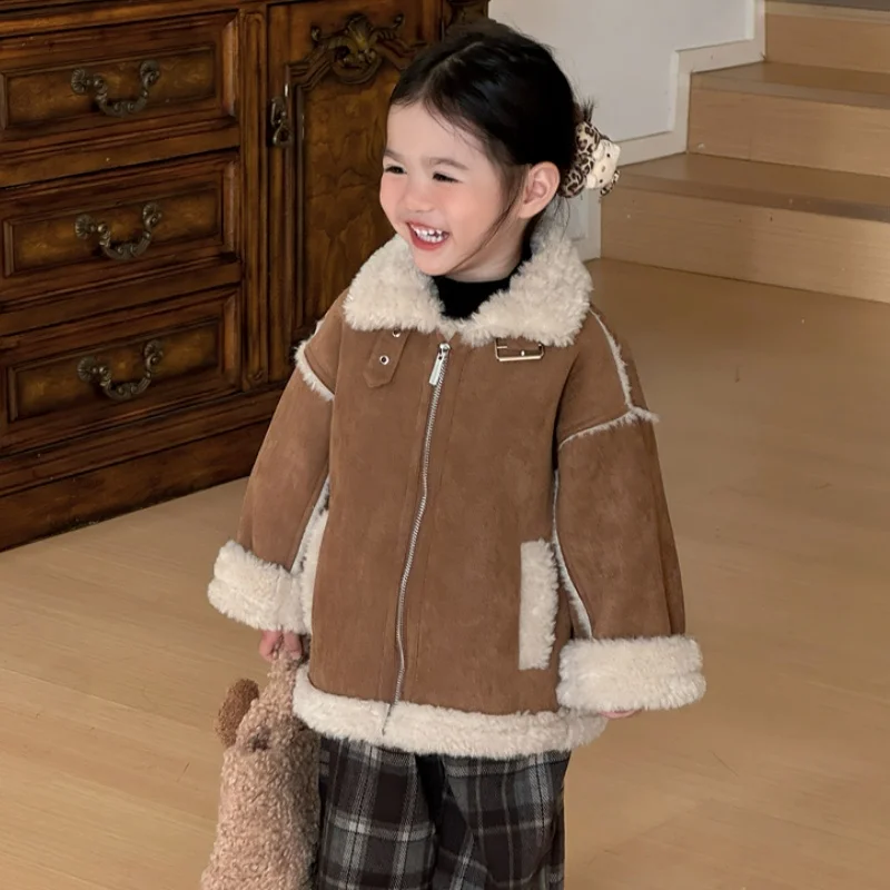 

Children Velvet Warm Jackets Fashion Baby Kids Fleece Outwear Korean Boys Girls Zipper Thickness Suede Coat 2025 Winter Spring