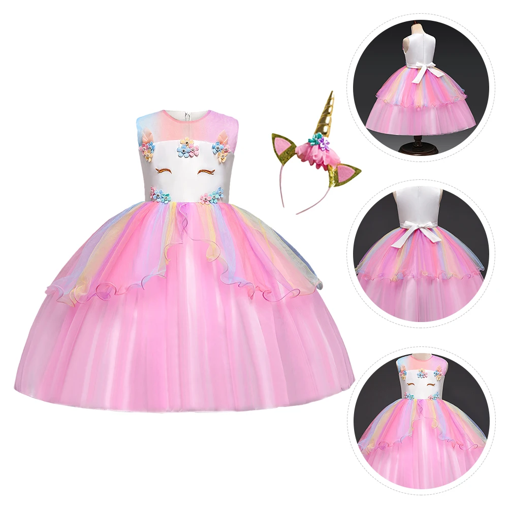 

Children Princess Dress Pink 140cm Gauze Unicorn Tutu Party Costume Girl Birthday Stage Performance Photography cosplay Skirt