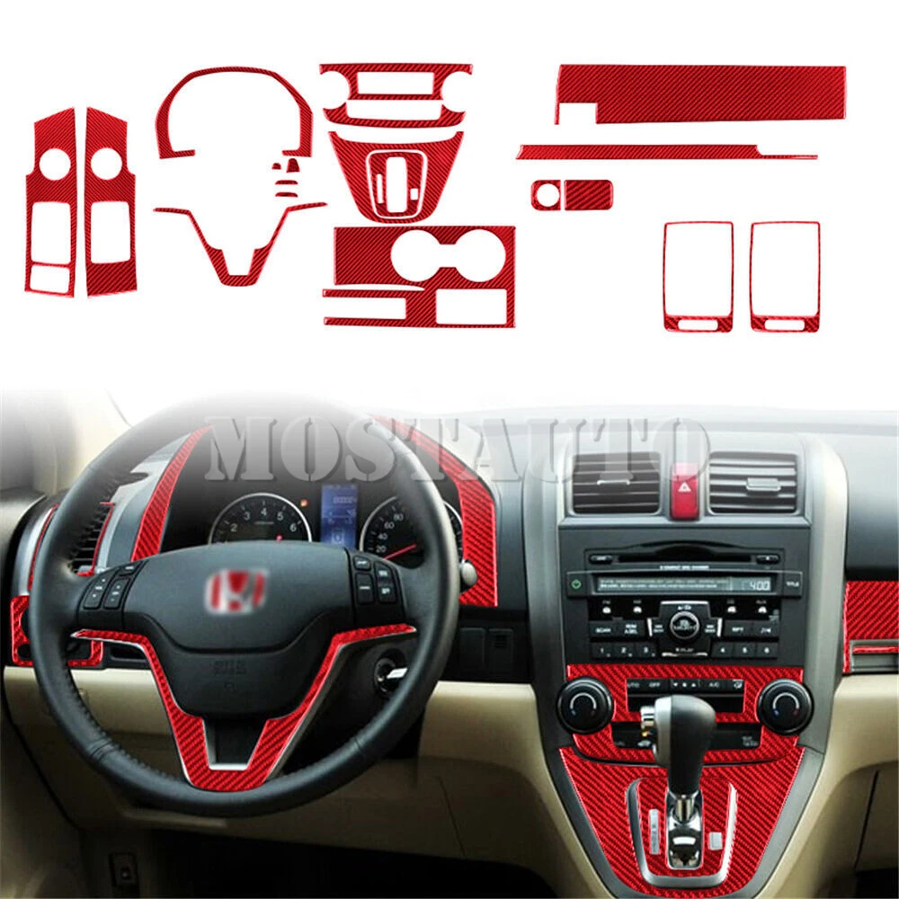 For Honda CR-V Soft Carbon Fiber Interior Accessories Kit Cover Trim 2007-2011 19pcs Interior Whole Kit （2 Color）