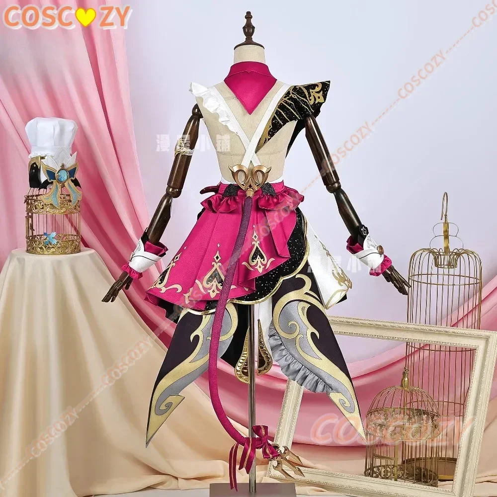 CosplayXS-2XL Escoffier Genshin تأثيري أنيمي لعبة Genshin تأثير تأثيري خادمة شعر مستعار ذيل ملابس حفلات الهالوين للفتيات