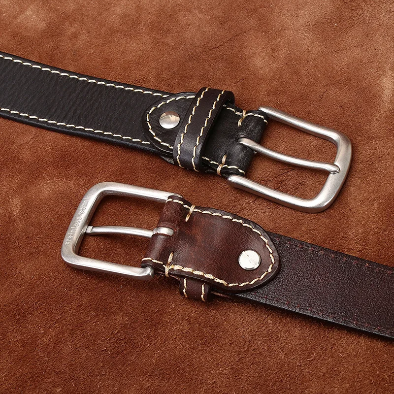 3.8CM Pure Cowhide High Quality Genuine Leather Belts for Men Strap Male Vintage Casual Stainless Steel Buckle Jeans Cowboy