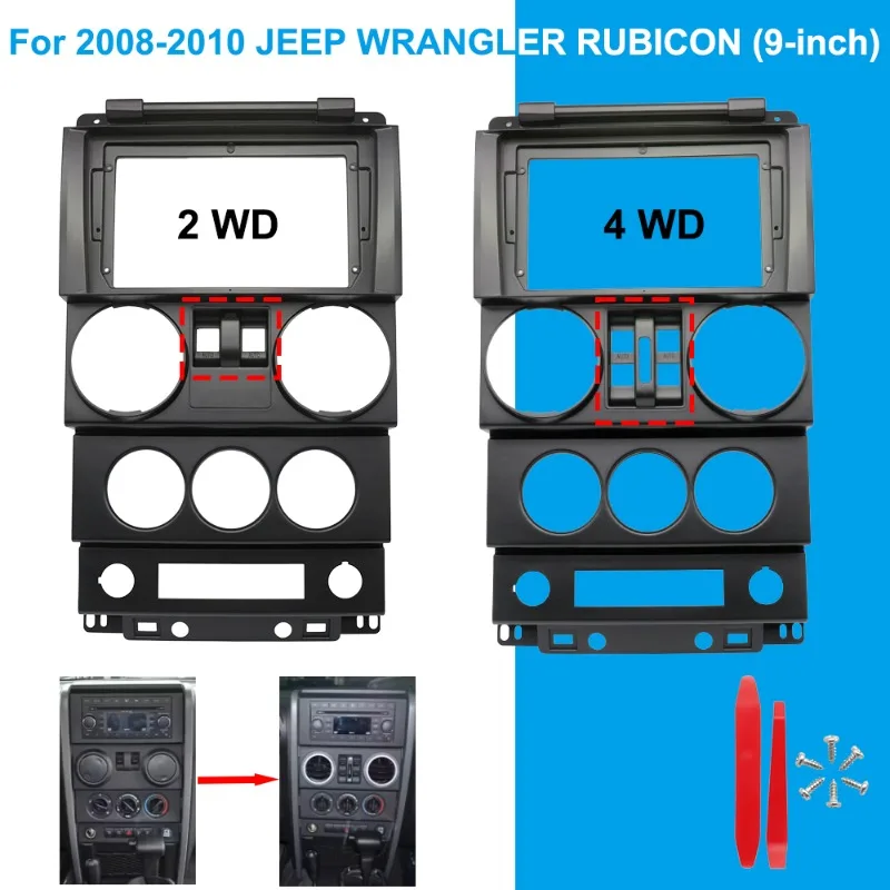 9 Inch Car Radio Fascia Frame for JEEP WRANGLER RUBICON 2008 2009 2010 Video Panel Player Audio Dash 2 Din Dashboard Mount Kit