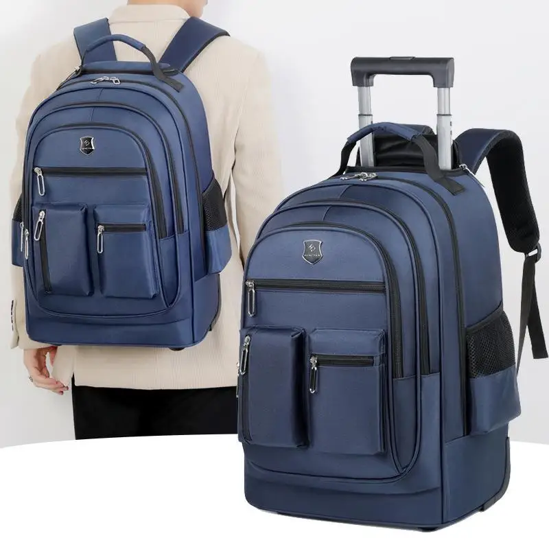 large-capacity-oxford-cloth-luggage-bag-wheel-suitcase-travel-bag-commuting-business-backpack-pure-color-casual-travel-bag