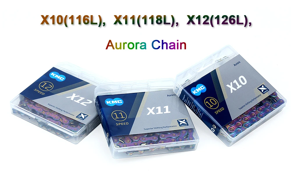 KMC X10 X11 X12 Bicycle Chain Road Mountain Bike 10/11/12Speed Bicycle Aurora Chain Compatible for SHIMANO Chain with Links Lock