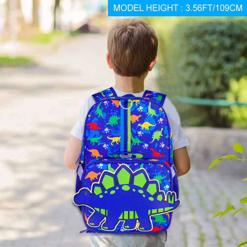 3PCS Dinosaur Backpack, 16”Kids Bookbag for Boys with Lunch Box, School Bag for Elementary Toddler