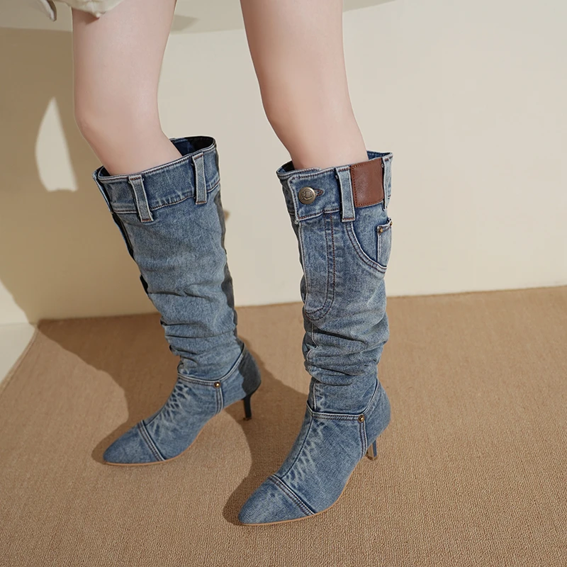 Lady Boots Sexy Thigh High Heels High Sexy Boots-Women Pointe Shoes Over-the-Knee 2024 Stiletto Cowboy Women Pointy Pointed Toe