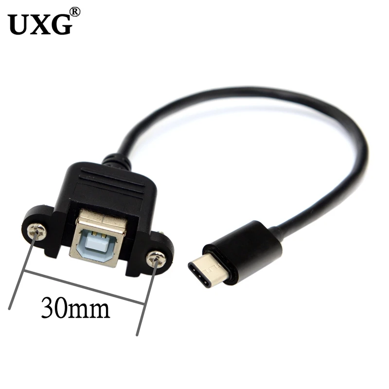 USB C Type-C Male to USB B Female Socket Printer Panel Mount With Screw Hole Type C Printer Cable with Screws 20cm 1m 0.5m