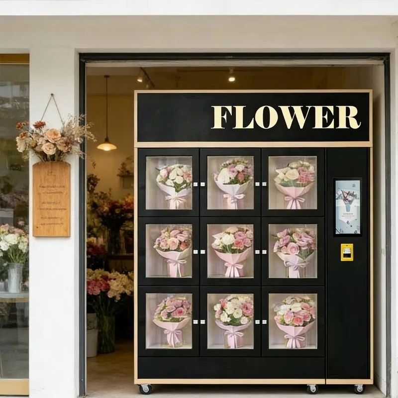 Luxury Smart Floral Bouquet Vending Machine Customized Refrigerated Storage Locker Touchscreen Custom Graphics Cloud System
