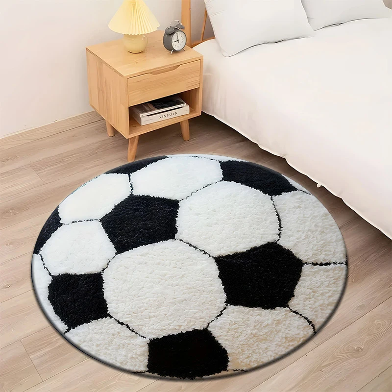 

Круглый коврик VIKAMA Football - мягкий противоскользящий коврик для гостиной, прикроватный коврик для спальни - декор для дома для любителей футбола