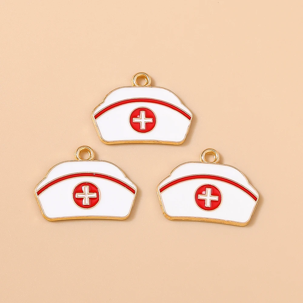 Leslie 10 Stück Emaille Medizinische Stethoskop Spritze Krankenschwester Hut Anhänger für Armband DIY Ärzte Charms Schmuckherstellung – Detail 14