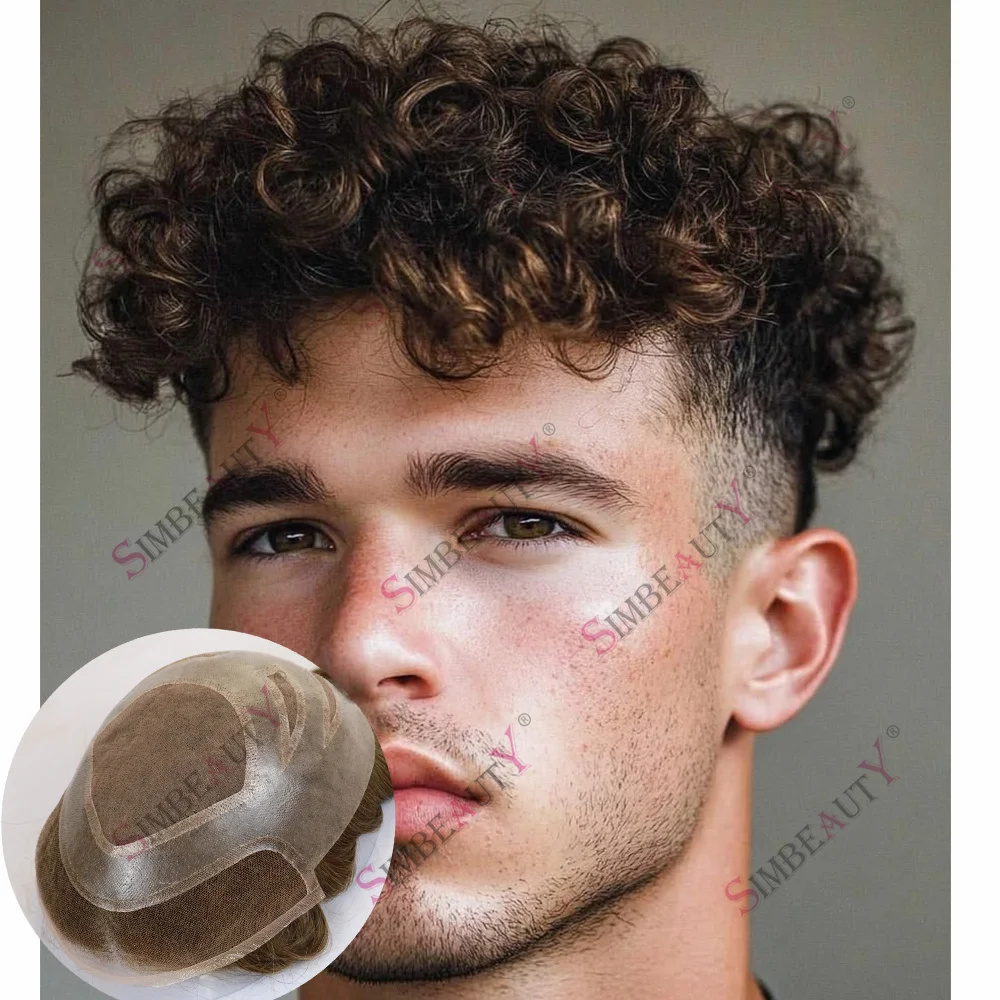 

Breathable 26mm Natural Curly Ash Blonde Men Toupee Easy Wear Versalite Lace Frontal Human Hair Wig Super Durable Man Hairpieces