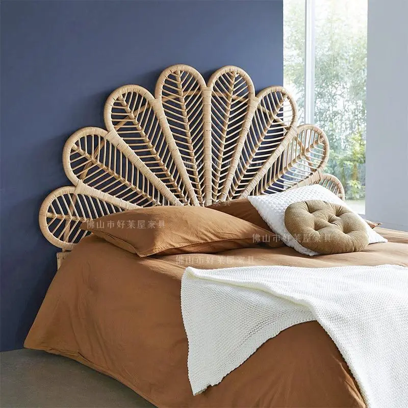 

Petal rattan bedside bed board B & B model room background floor decoration ins natural rattan bed backrest