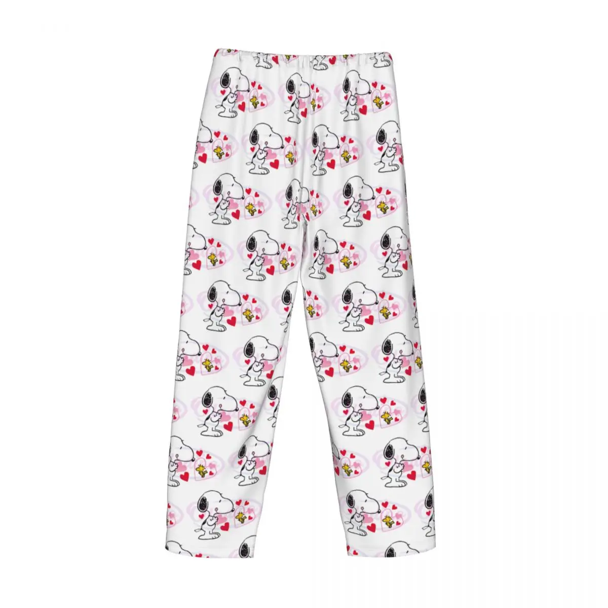 Custom Print Cute Snoopy Love Woodstock Pajama Pants for Men Sleep Sleepwear Bottoms with Pockets