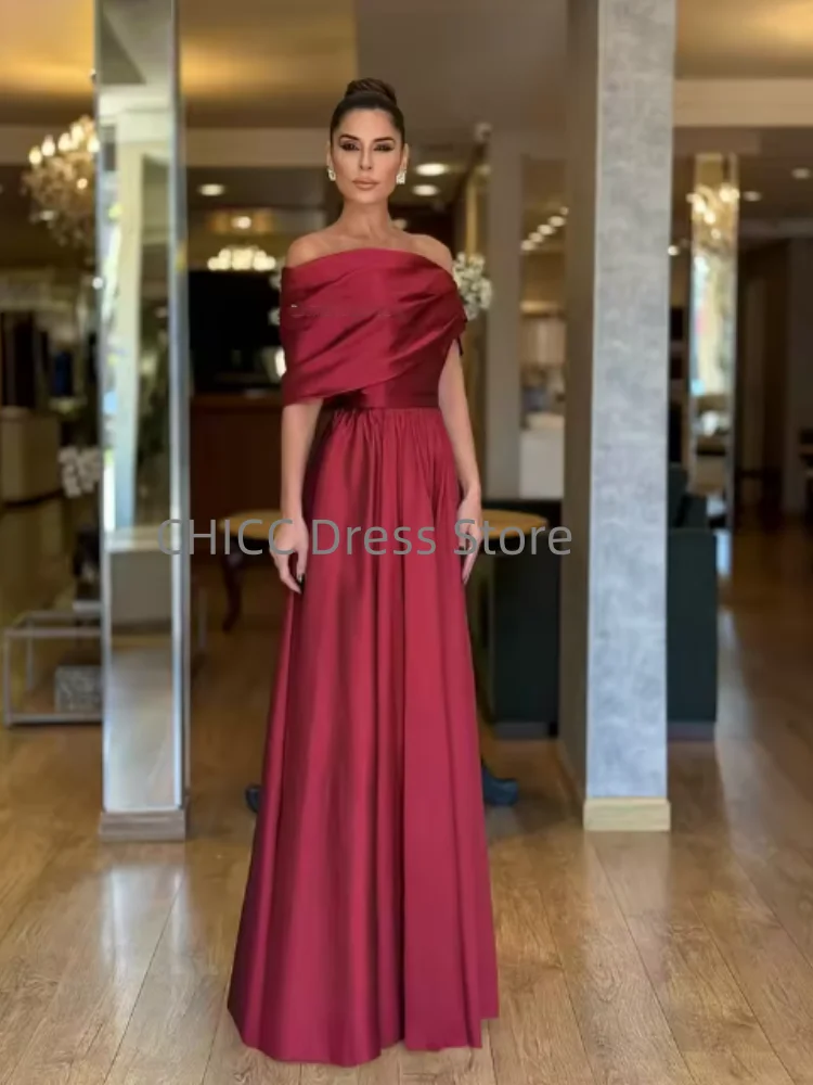 ชุดราตรีหรูหราแบบเปิดไหล่ทรงเอไลน์ยาว พร้อมจีบระบาย ชุดออกงานสำหรับผู้หญิงอาหรับ สามารถสั่งตัดได้