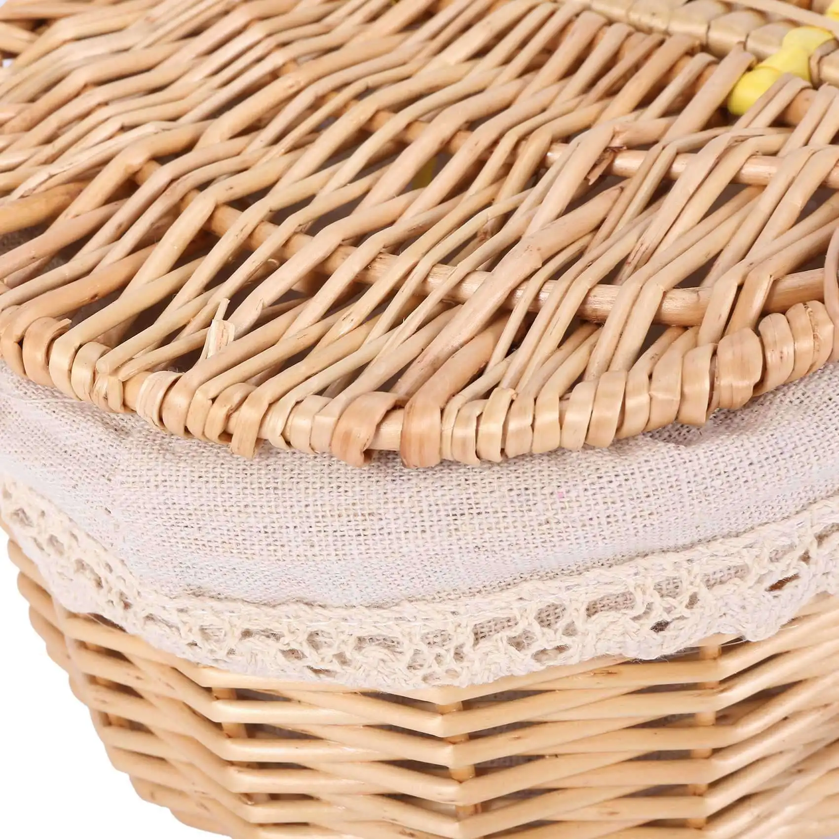 

Hot Trend-5X Handmade Wicker Basket With Handle Wicker Camping Picnic Basket With Double Lids Hamper Basket With Cloth Lining